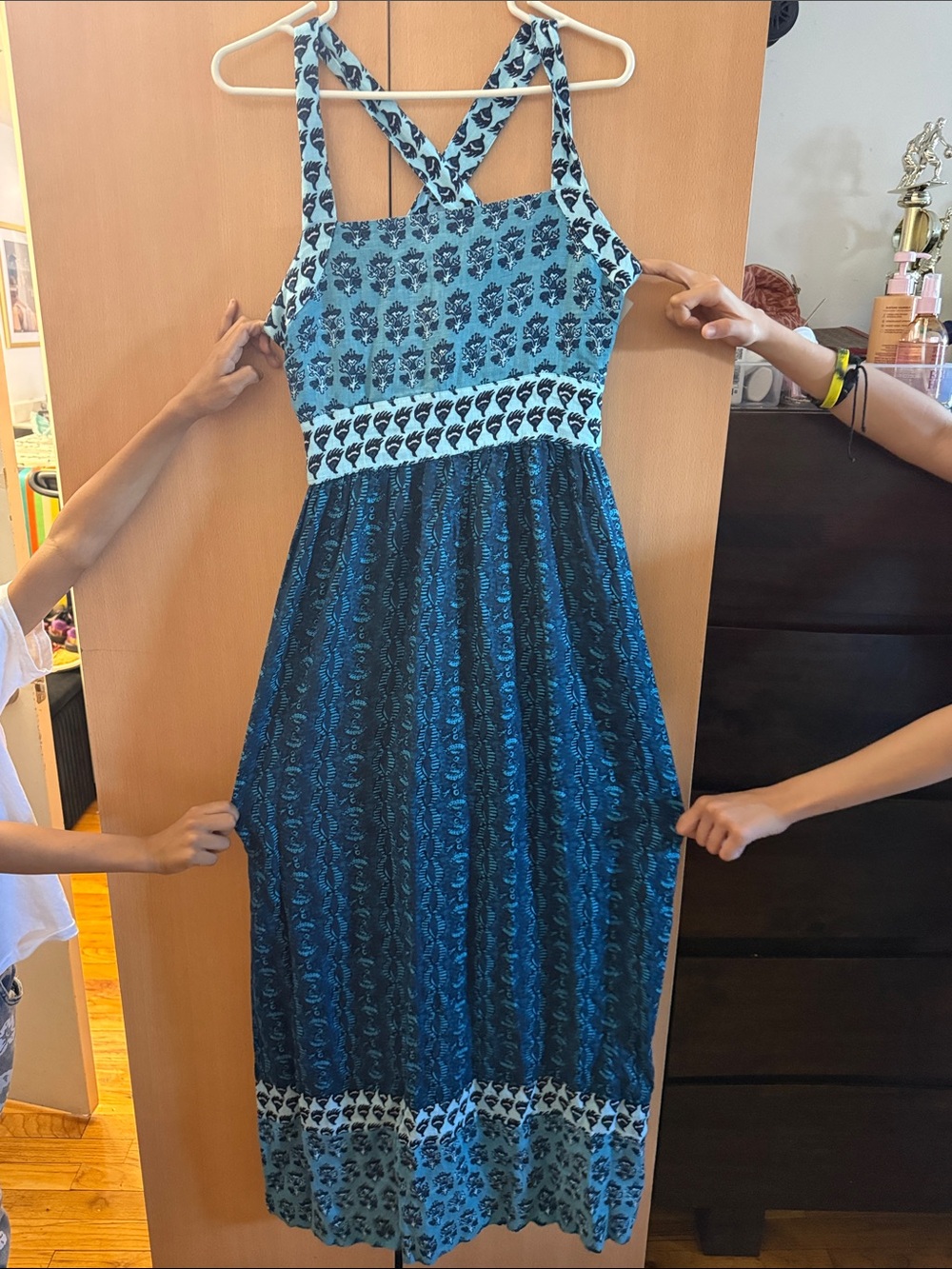 FAHERTY GRACIE DRESS BLUE BALI BLOOM SZ SMALL MAXI DRESS 100 linen